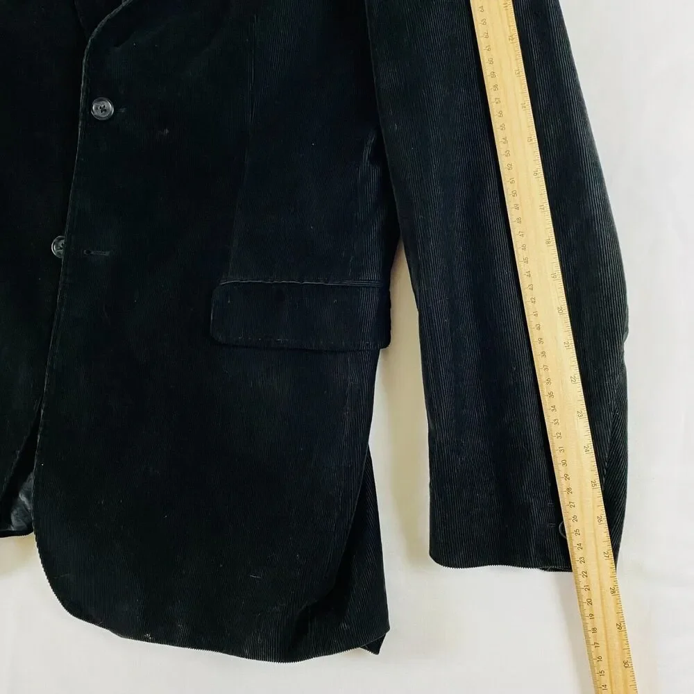 Mens Corduroy Sport Coat Sz 44L Black Cotton Blend 2 Button Blazer Jacket Turkey